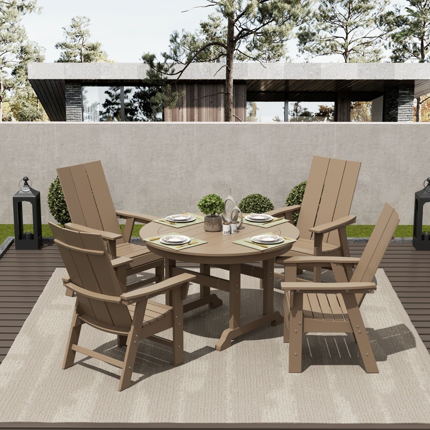 Polytrends Shoreside Set da pranzo da esterno quadrato in polietilene ecologico da 5 pezzi, adatto a tutte le stagioni, con poltrone