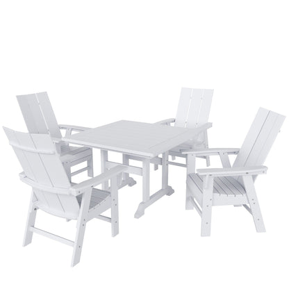 Polytrends Shoreside Set da pranzo da esterno quadrato in polietilene ecologico da 5 pezzi, adatto a tutte le stagioni, con poltrone