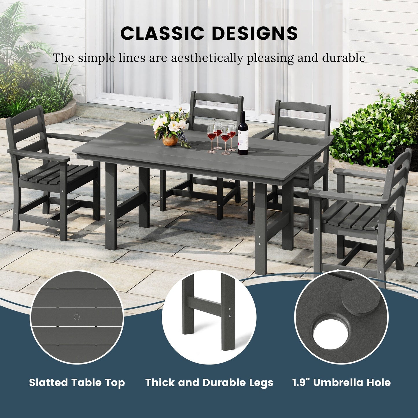 Set da pranzo con poltrona Polytrends Shoreside da 6 pezzi con panca