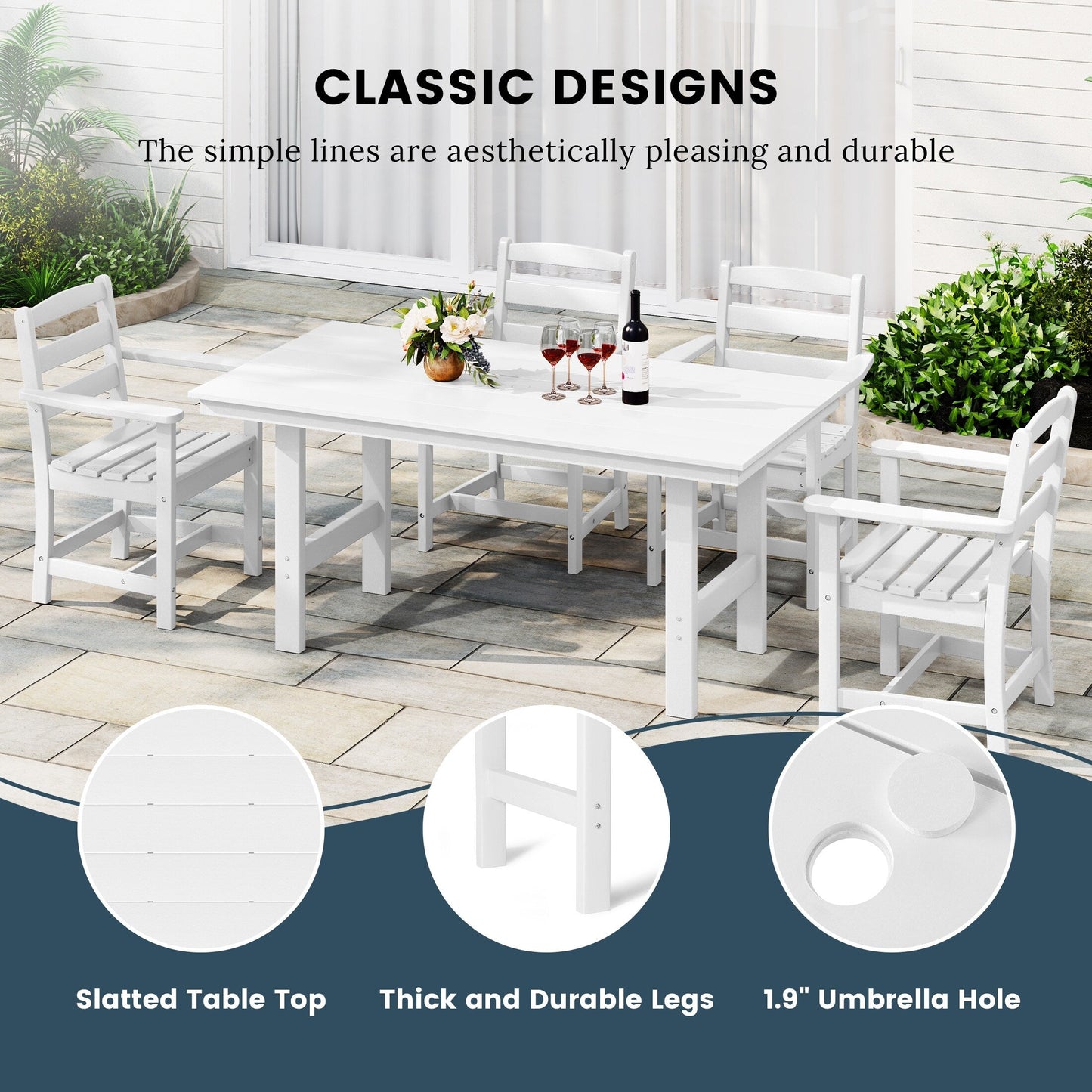 Set da pranzo con poltrona Polytrends Shoreside da 6 pezzi con panca