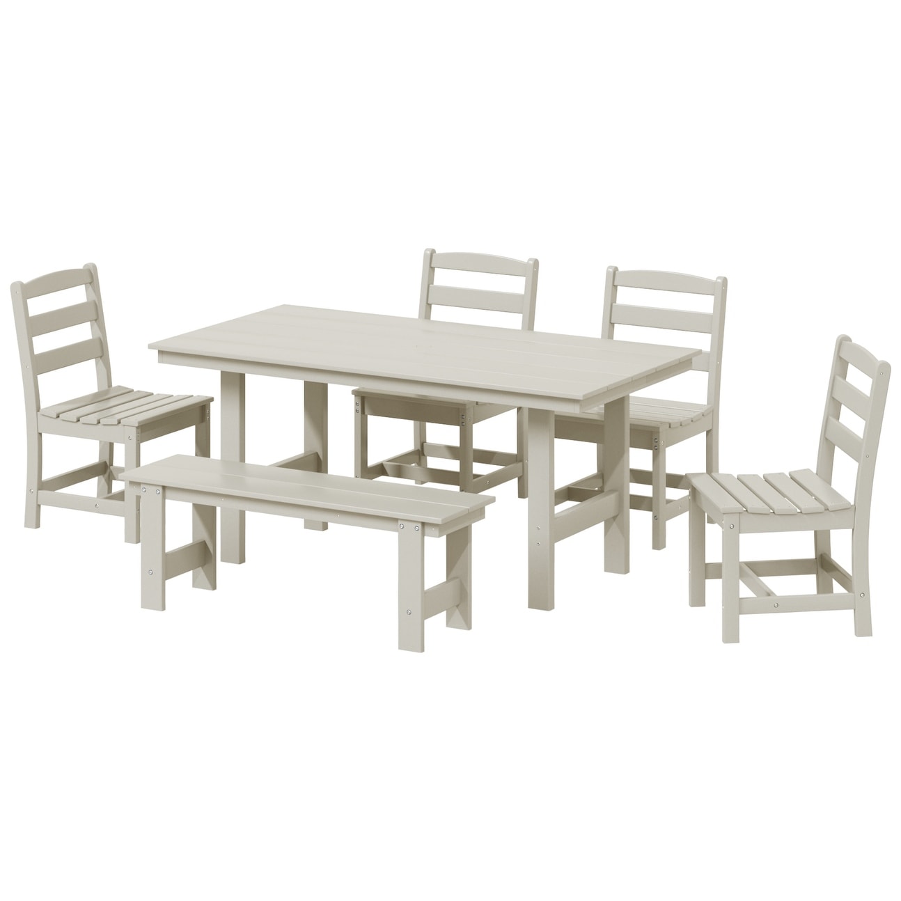 Set da pranzo con 6 sedie laterali Polytrends Shoreside e panca