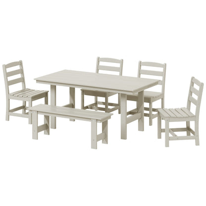 Set da pranzo con 6 sedie laterali Polytrends Shoreside e panca