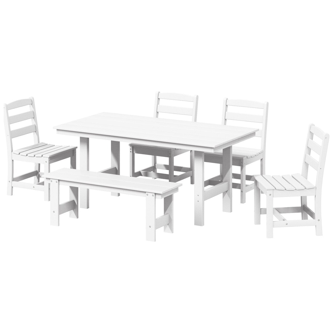 Set da pranzo con 6 sedie laterali Polytrends Shoreside e panca