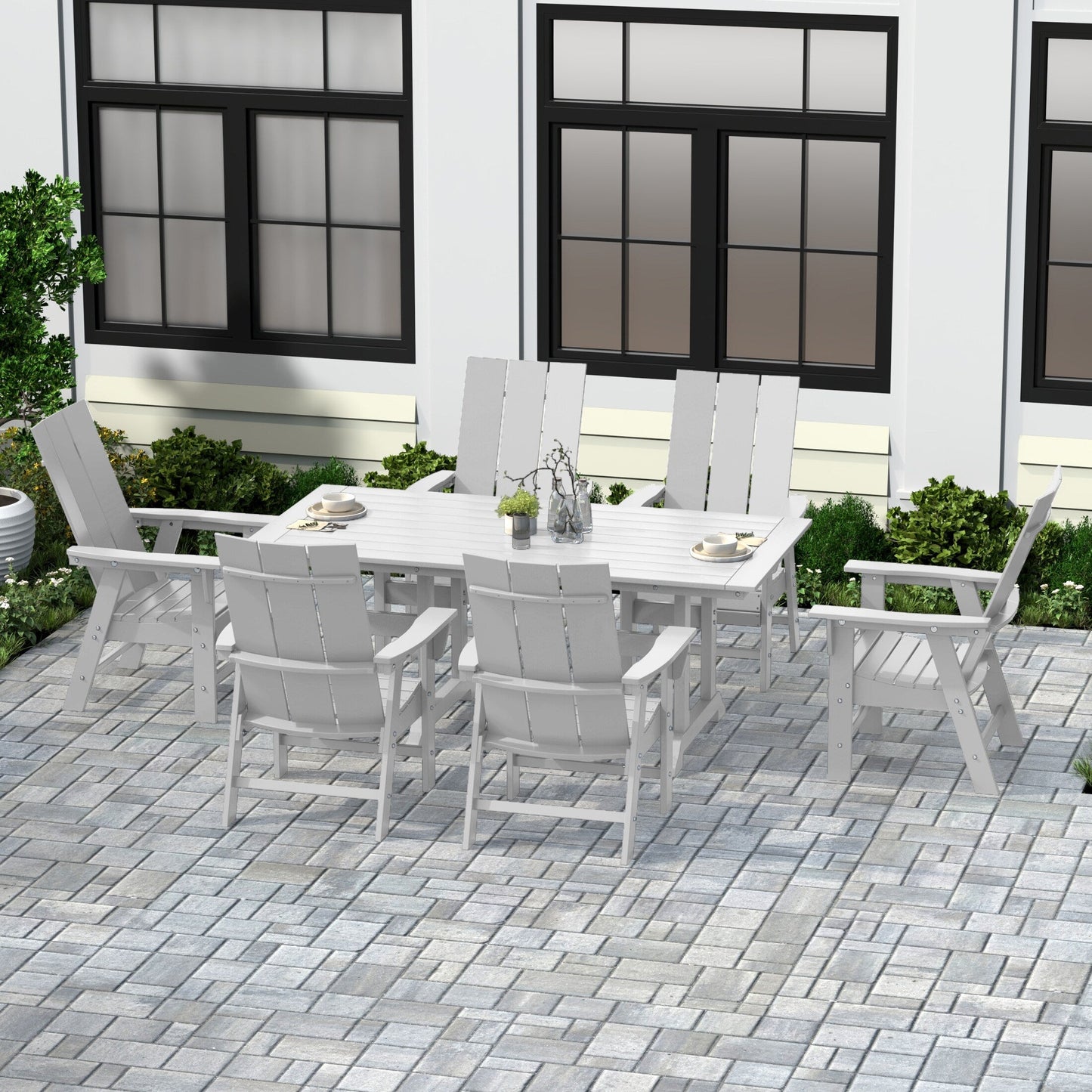 Set da pranzo da esterno ecologico per tutte le stagioni, rettangolare, Polytrends Shoreside, 7 pezzi