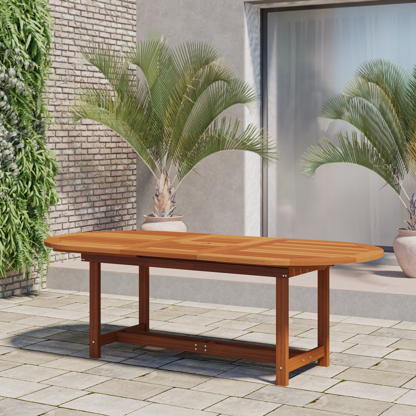 Set da pranzo ovale estensibile per patio da esterno da 9 pezzi - 9 pezzi