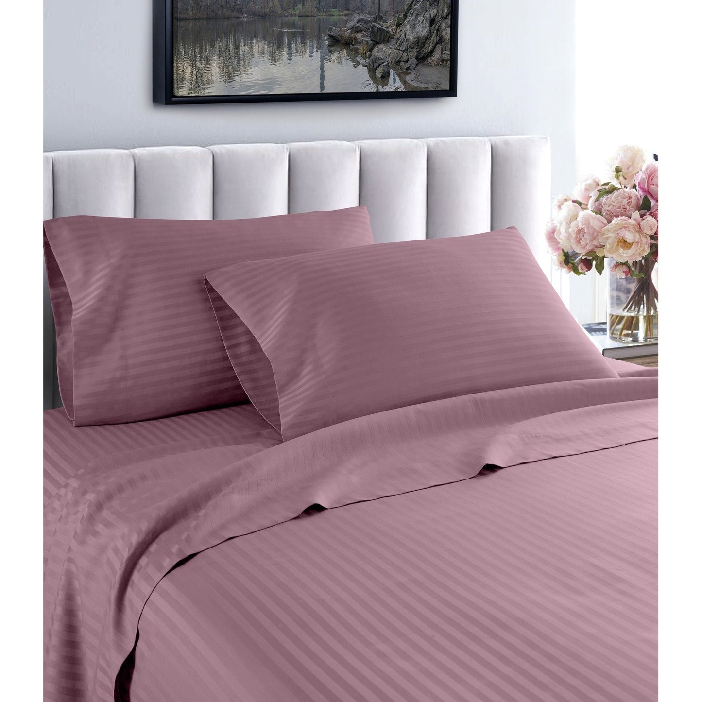 Set di lenzuola con tasche profonde in cotone egiziano a righe 1200 TC Home Sweet Home Dream