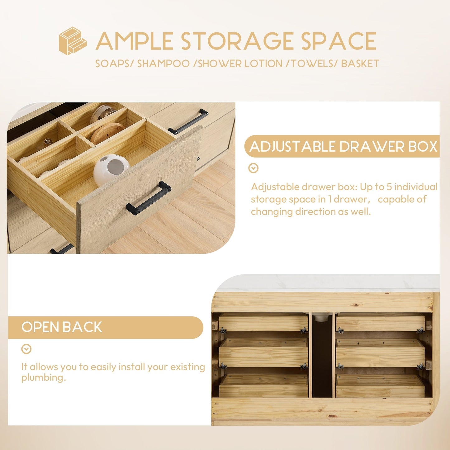 Mobile bagno Porto con piano in pietra di quarzo bianco senza specchio