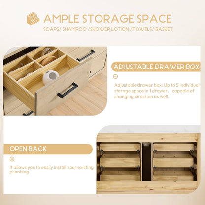 Mobile bagno Porto con piano in pietra di quarzo bianco senza specchio