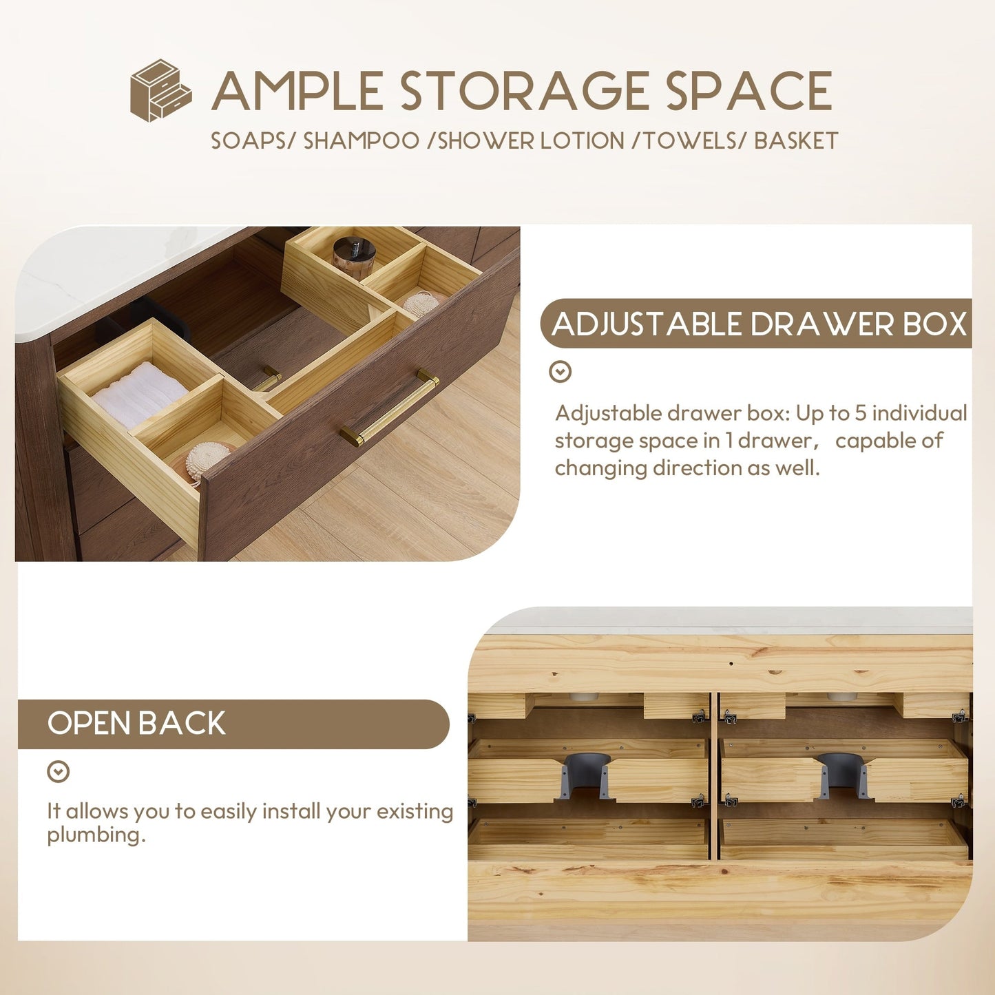 Mobile bagno Porto con piano in pietra di quarzo bianco senza specchio