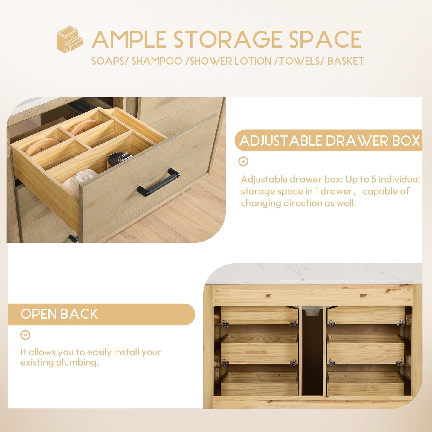 Mobile bagno Porto con piano in pietra di quarzo bianco senza specchio