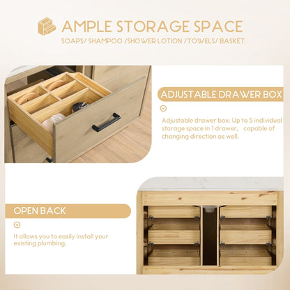 Mobile bagno Porto con piano in pietra di quarzo bianco senza specchio