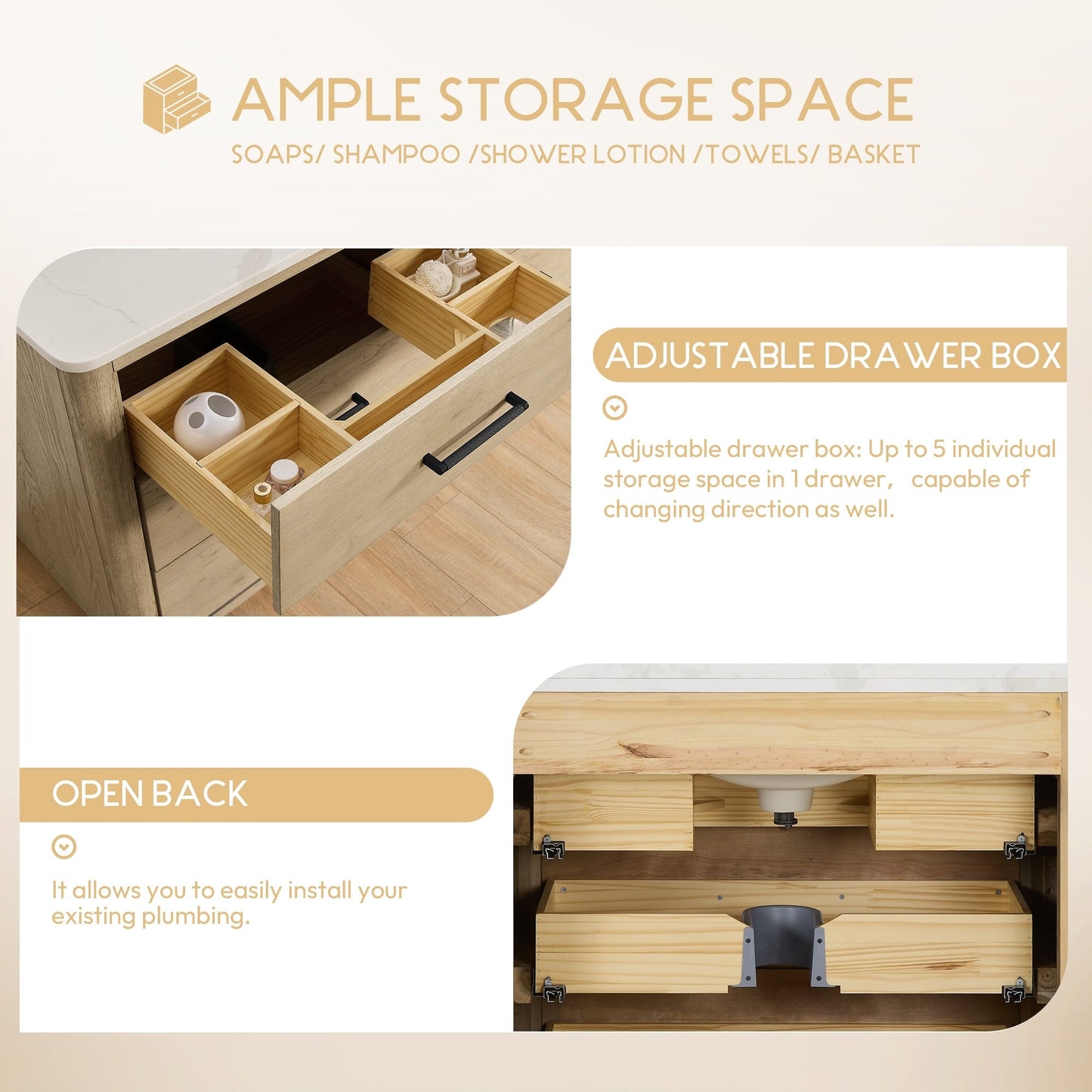 Mobile bagno Porto con piano in pietra di quarzo bianco senza specchio