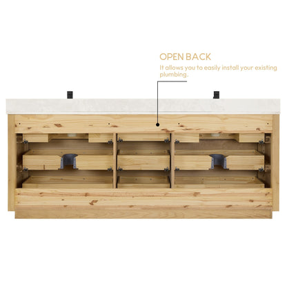 Mobile bagno Porto con piano in pietra di quarzo bianco senza specchio