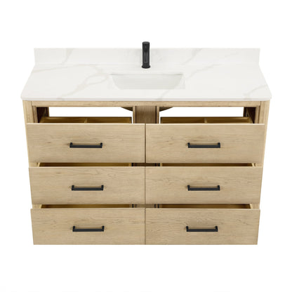 Mobile bagno Porto con piano in pietra di quarzo bianco senza specchio