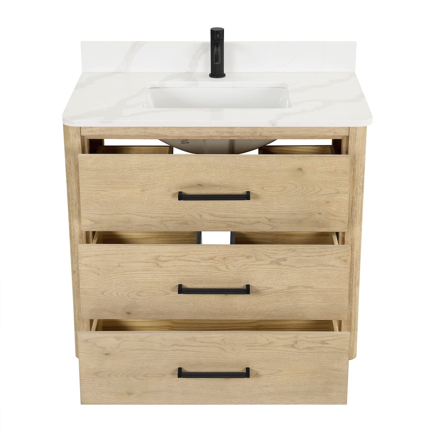 Mobile bagno Porto con piano in pietra di quarzo bianco senza specchio