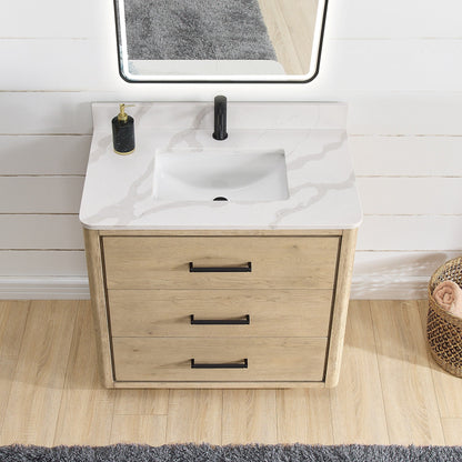 Mobile bagno Porto con piano in pietra di quarzo bianco senza specchio