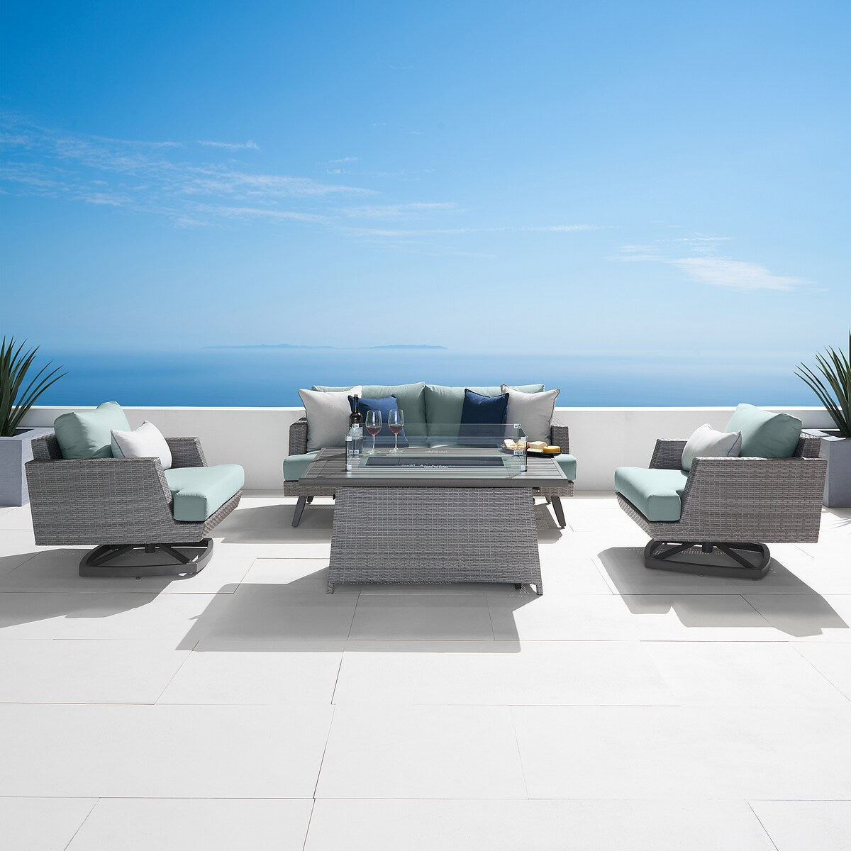 Set di 4 sedute per camino da esterno Portofino Casual Sunbrella Motion da 4 pezzi