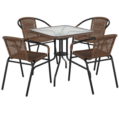 Set da 5 pezzi con tavolo e sedie in rattan per interni/esterni quadrati - 28L x 28P x 28A