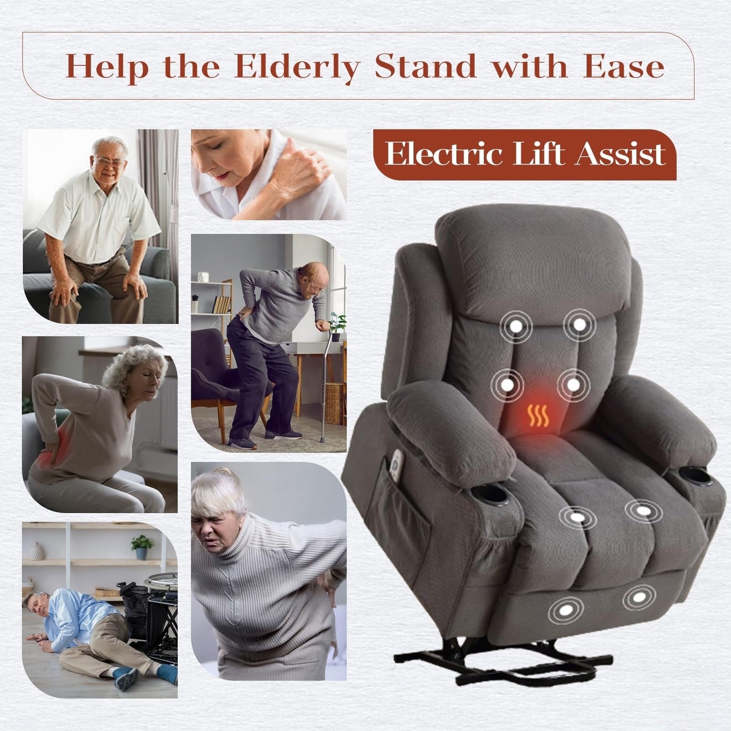 Poltrone reclinabili elettriche, massaggio termico, porta USB, telecomando