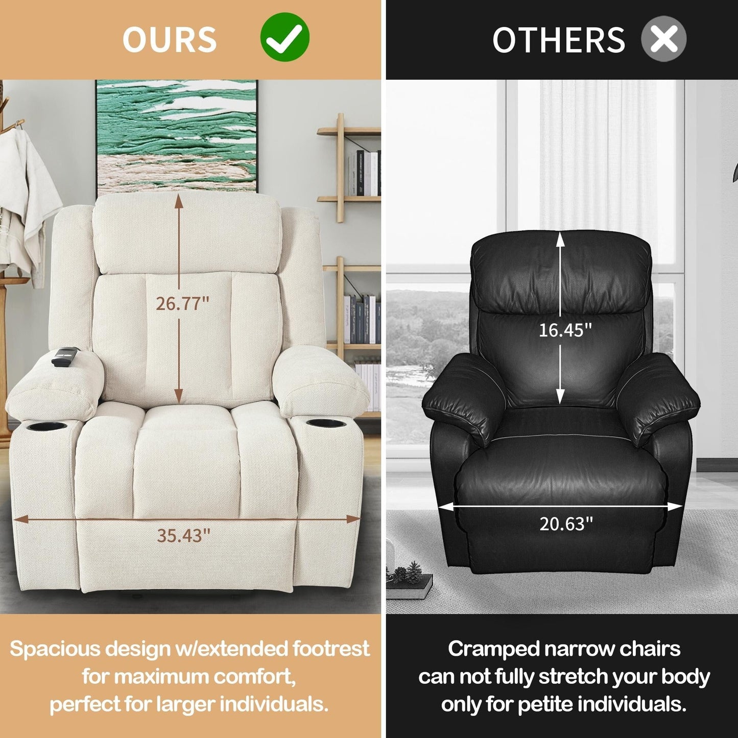 Poltrona reclinabile elettrica per anziani, poltrone reclinabili in tessuto con poggiapiedi esteso, 2 portabicchieri, tasche laterali, telecomando