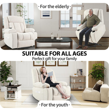 Poltrona reclinabile elettrica per anziani, poltrone reclinabili in tessuto con poggiapiedi esteso, 2 portabicchieri, tasche laterali, telecomando