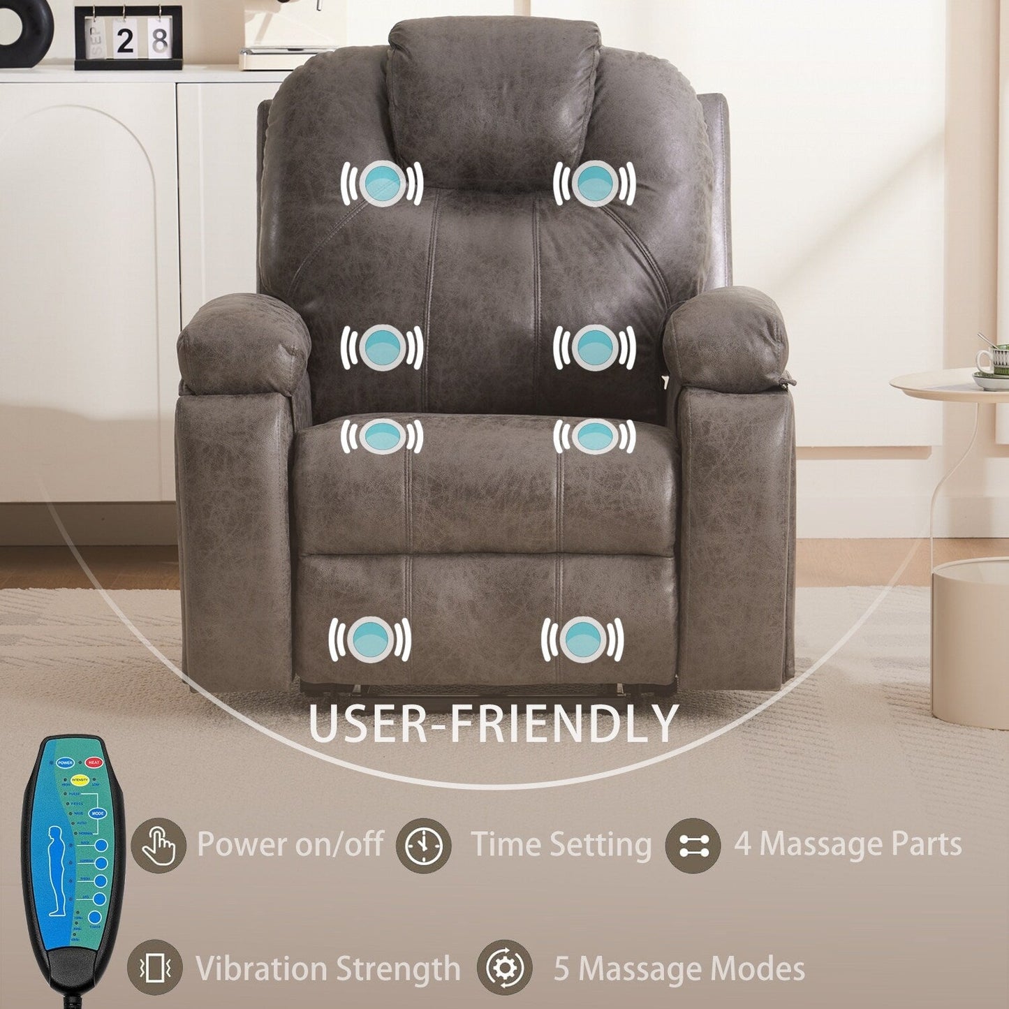 Poltrona reclinabile elettrica con meccanismo di sollevamento, imbottita, ampia poltrona massaggiante, meccanismo di reclinazione per impieghi gravosi e di sicurezza con tasche laterali