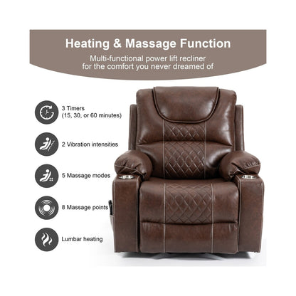 Poltrona reclinabile elettrica in pelle PU con massaggio e riscaldamento, per anziani