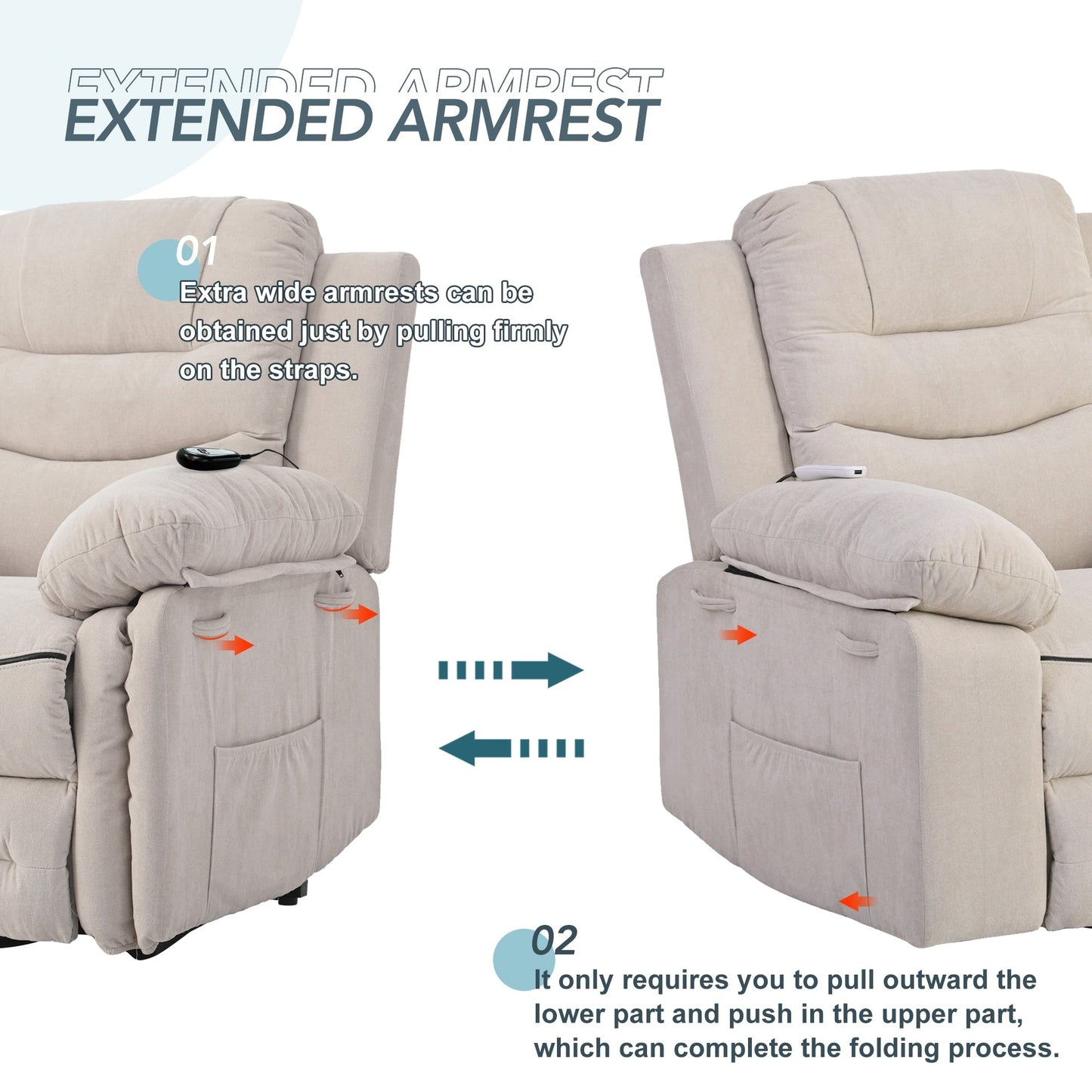 Poltrona reclinabile elettrica per anziani, funzioni di massaggio e riscaldamento regolabili, reclinazione infinita, tasca laterale