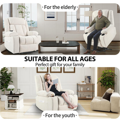 Poltrona reclinabile elettrica per anziani, poltrone reclinabili in tessuto con poggiapiedi esteso, con 2 portabicchieri, tasche laterali, telecomando