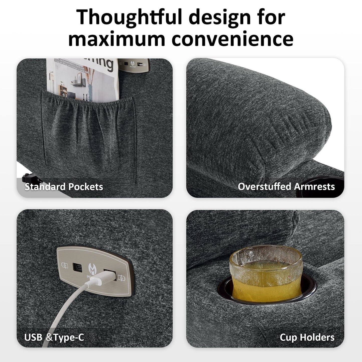 Poltrona reclinabile elettrica per anziani, in tessuto