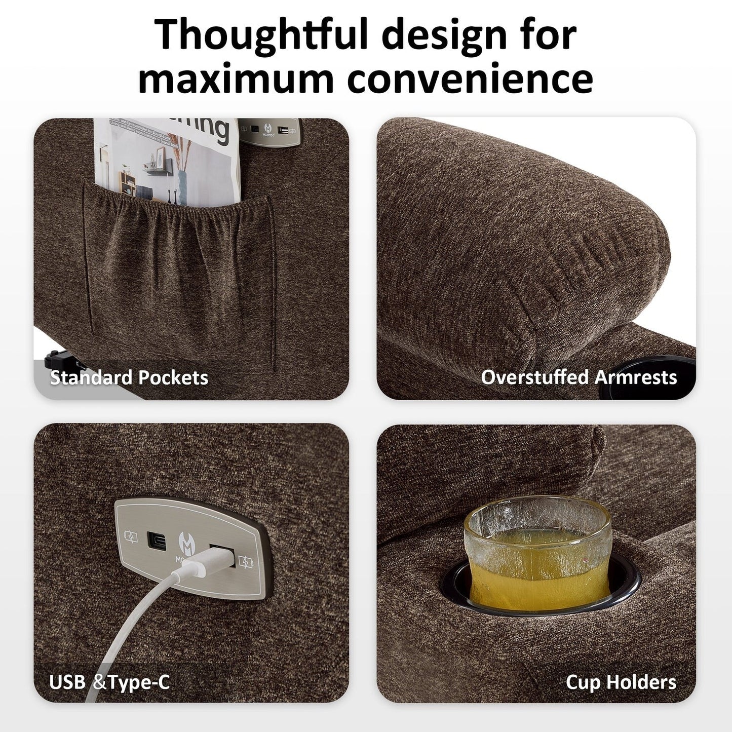 Poltrona reclinabile elettrica per anziani, in tessuto