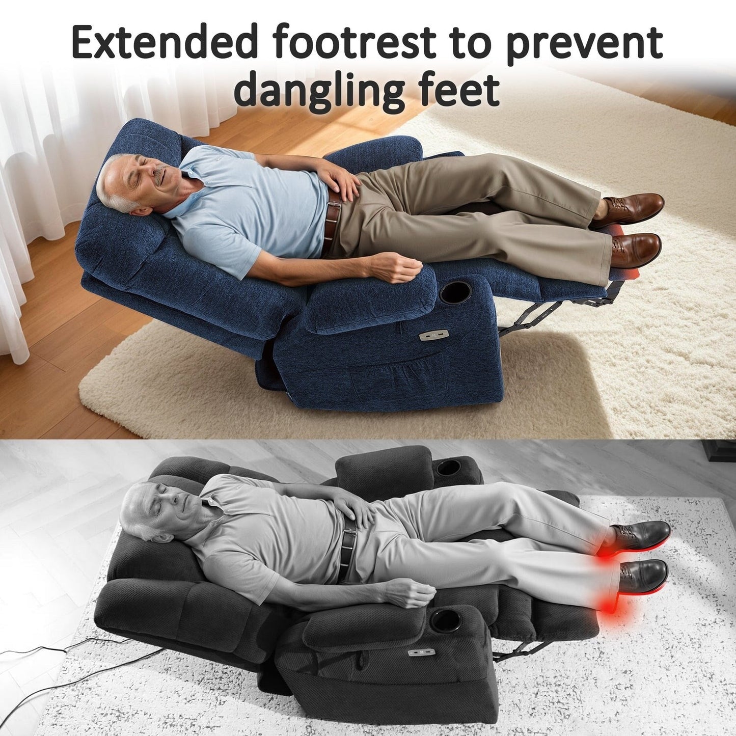 Poltrona reclinabile elettrica per anziani, in tessuto