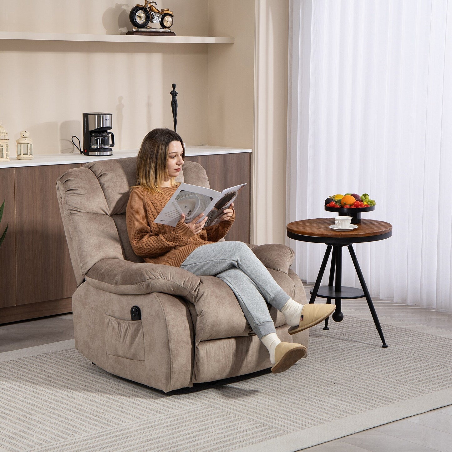 Poltrona reclinabile elettrica per anziani, poltrona reclinabile resistente con meccanismo di movimento di sicurezza e rivestimento confortevole