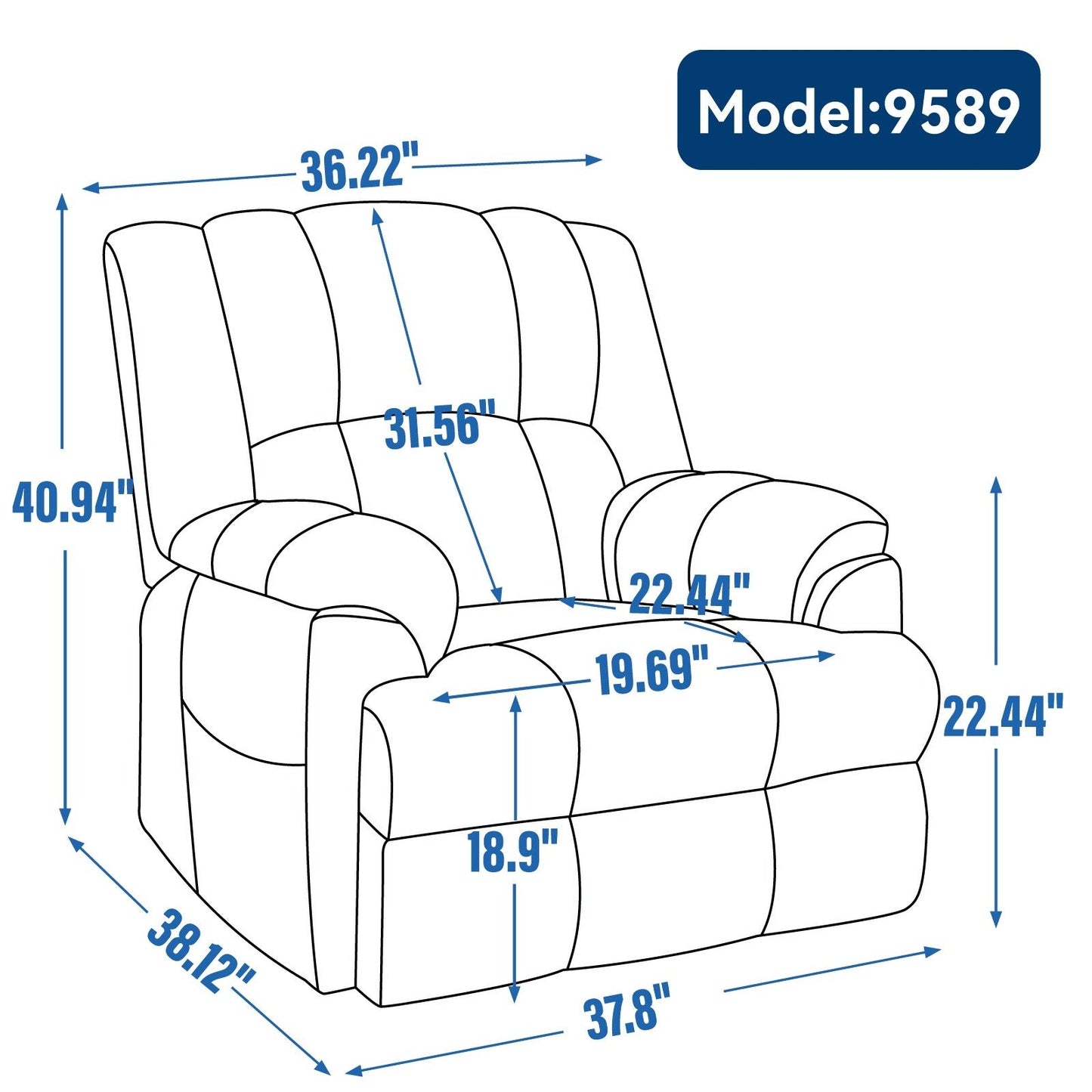 Poltrona reclinabile elettrica con doppio motore, massaggio e riscaldamento lombare, rivestimento in ciniglia, regolazione infinita della posizione