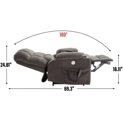 Poltrona reclinabile elettrica con doppio motore, massaggio vibrante a 8 punti e riscaldamento lombare, doppio portabicchieri e tasche laterali