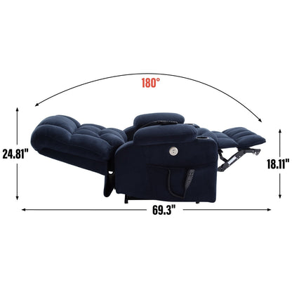 Poltrona reclinabile elettrica con doppio motore, massaggio vibrante a 8 punti e riscaldamento lombare, doppio portabicchieri e tasche laterali