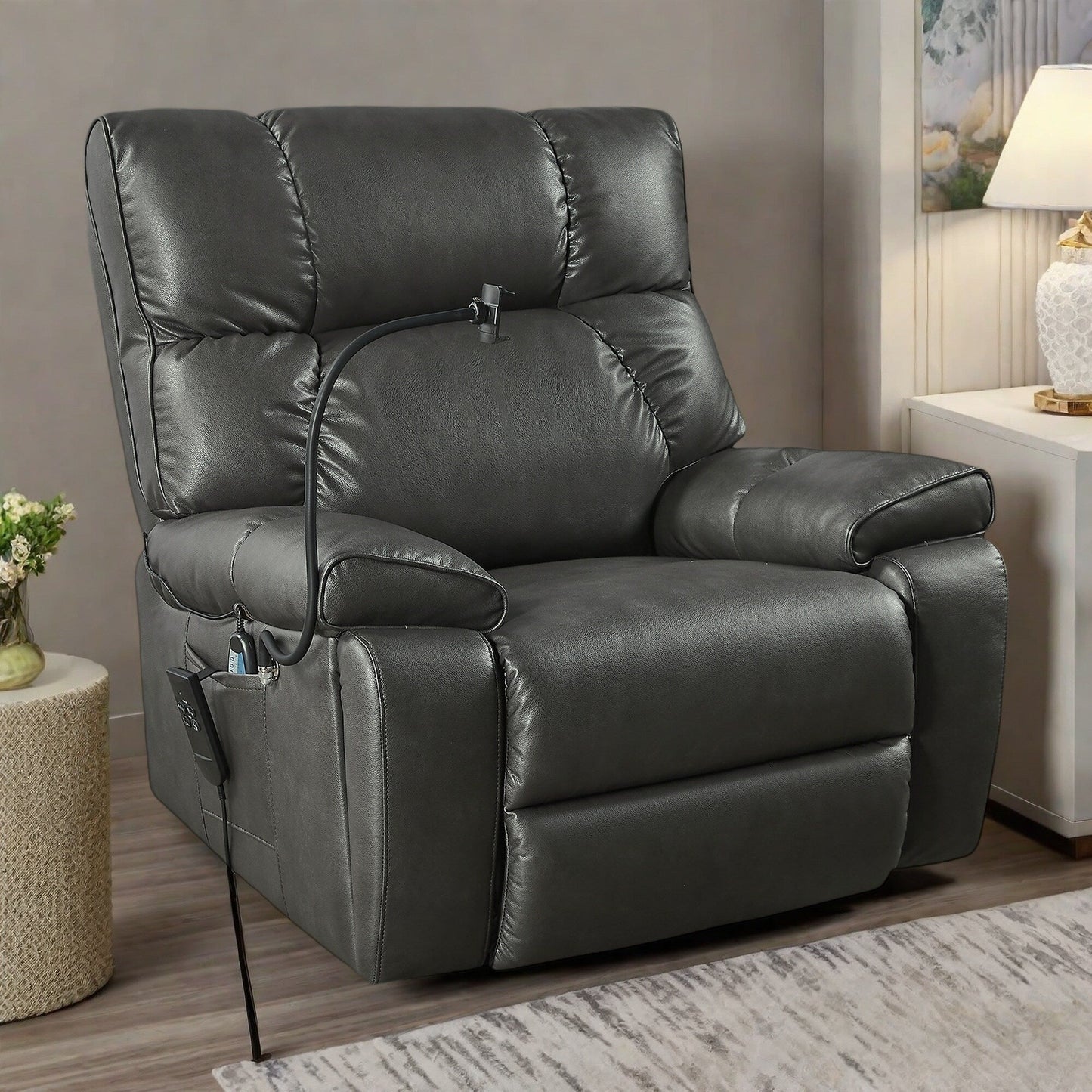 Poltrona reclinabile elettrica con doppio motore OKIN, posizione infinita, massaggio e calore, portabicchieri