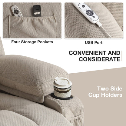 Poltrona reclinabile elettrica con riscaldamento e massaggio, con tasca laterale, porta di ricarica USB e telecomando