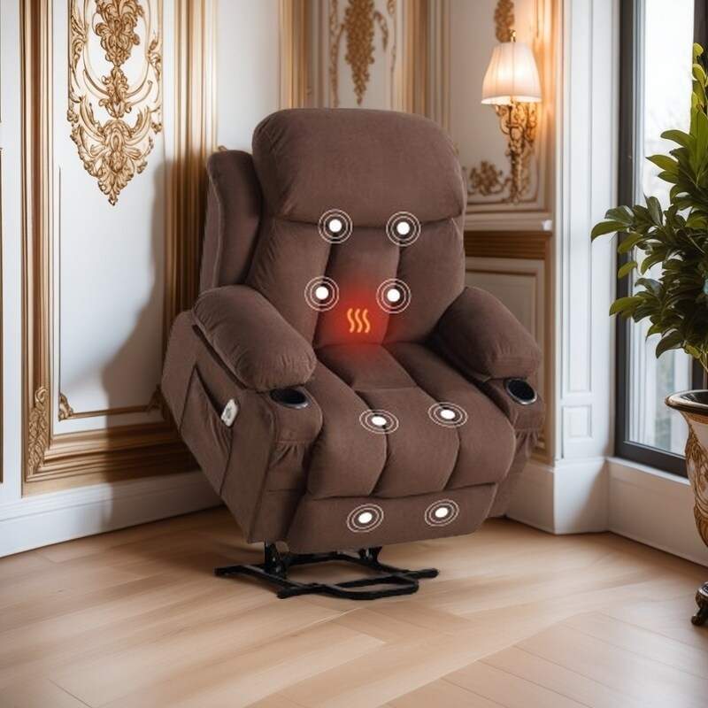Poltrona reclinabile elettrica con riscaldamento, massaggio vibrante, ricarica USB, telecomando e tasche portaoggetti per anziani