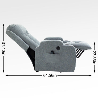 Poltrona reclinabile elettrica con massaggio e riscaldamento lombare, ricarica USB, doppio portabicchieri e ampio vano portaoggetti laterale