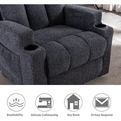 Poltrona reclinabile manuale con massaggio e riscaldamento, divano con 2 portabicchieri, tessuto traspirante