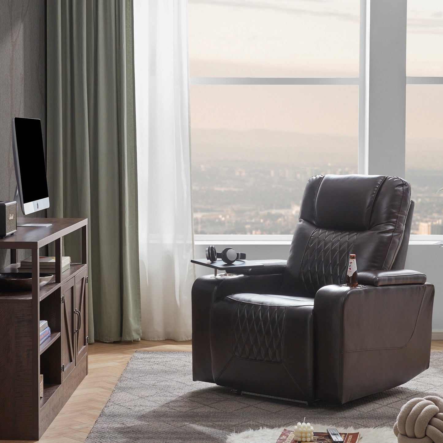 Poltrona reclinabile Nestfair Power Motion con 2 portabicchieri e tavolino girevole a 360°