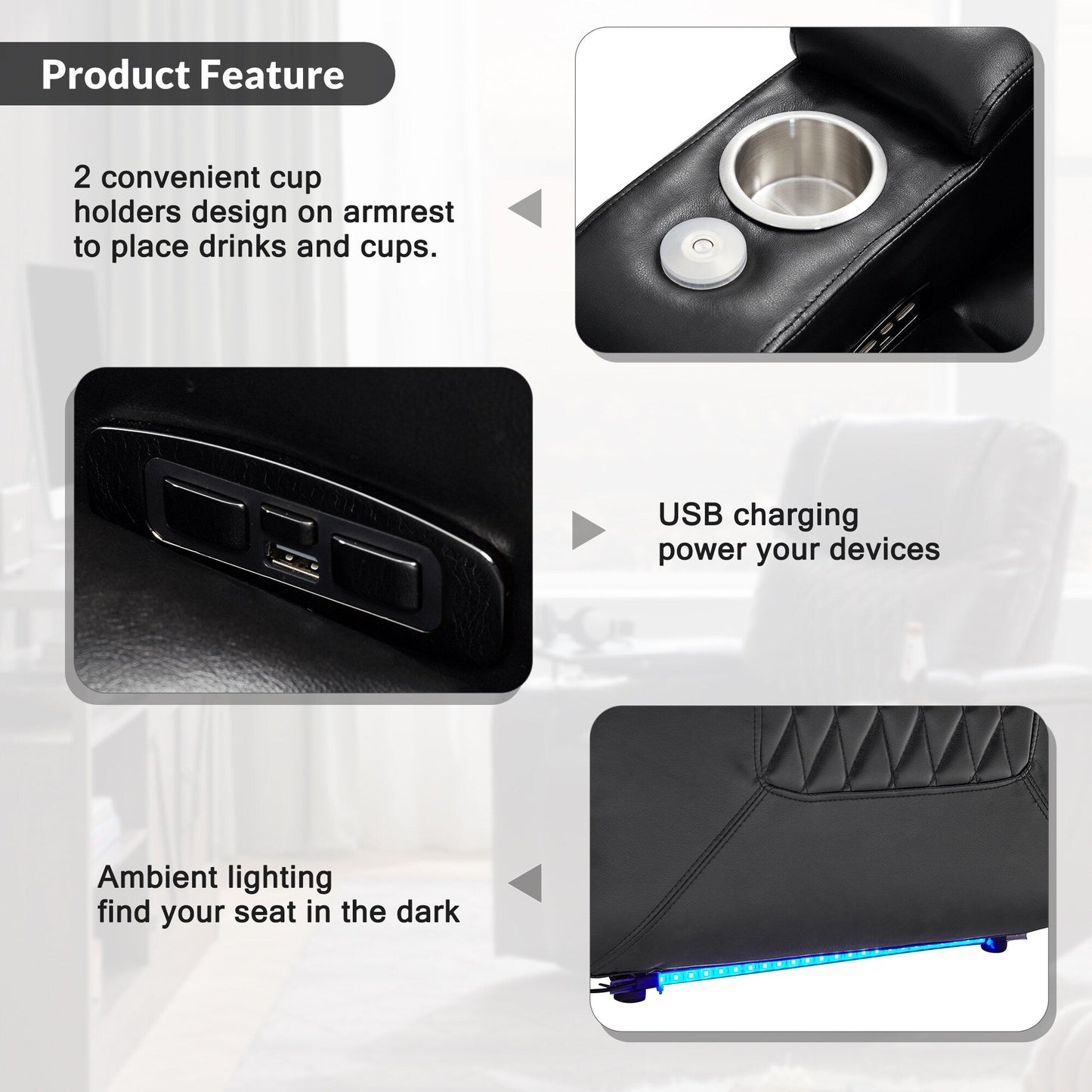 Poltrona reclinabile Nestfair Power Motion con 2 portabicchieri e tavolino girevole a 360°