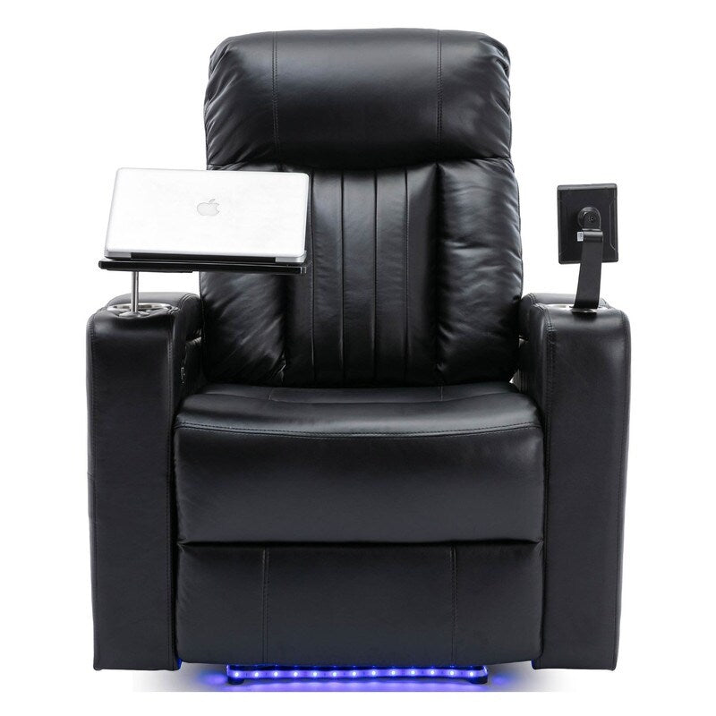 Poltrona reclinabile Power Motion con braccioli nascosti, striscia luminosa a LED, 2 portabicchieri, tavolino girevole a 360° e portacellulare