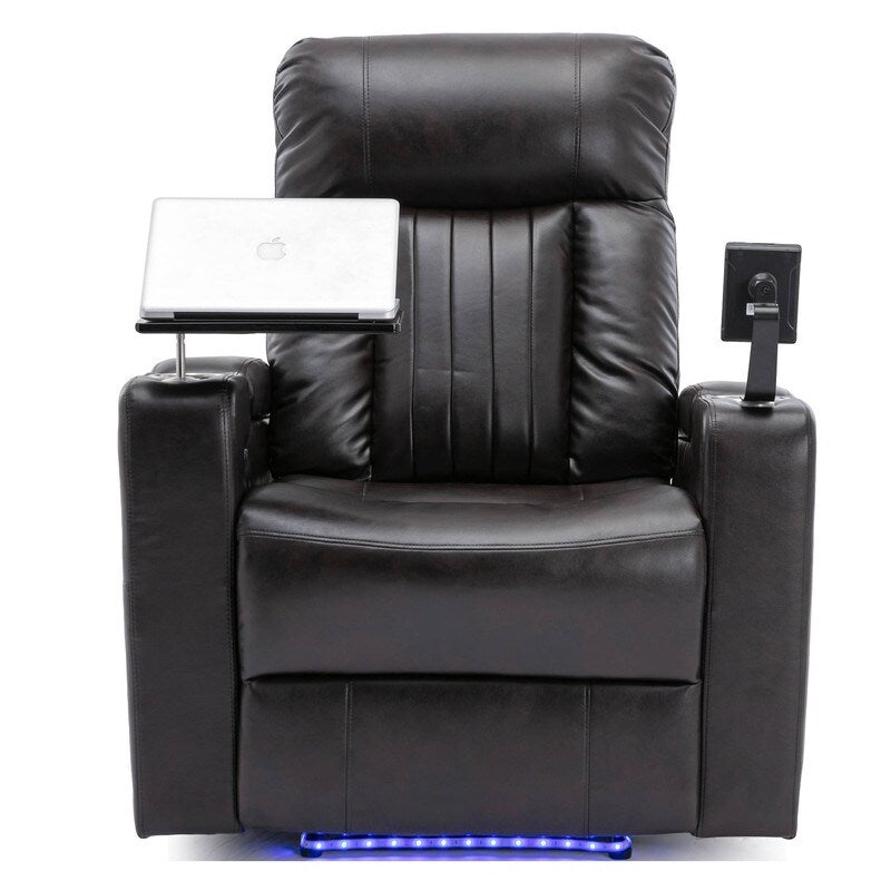 Poltrona reclinabile Power Motion con braccioli nascosti, striscia luminosa a LED, 2 portabicchieri, tavolino girevole a 360° e portacellulare
