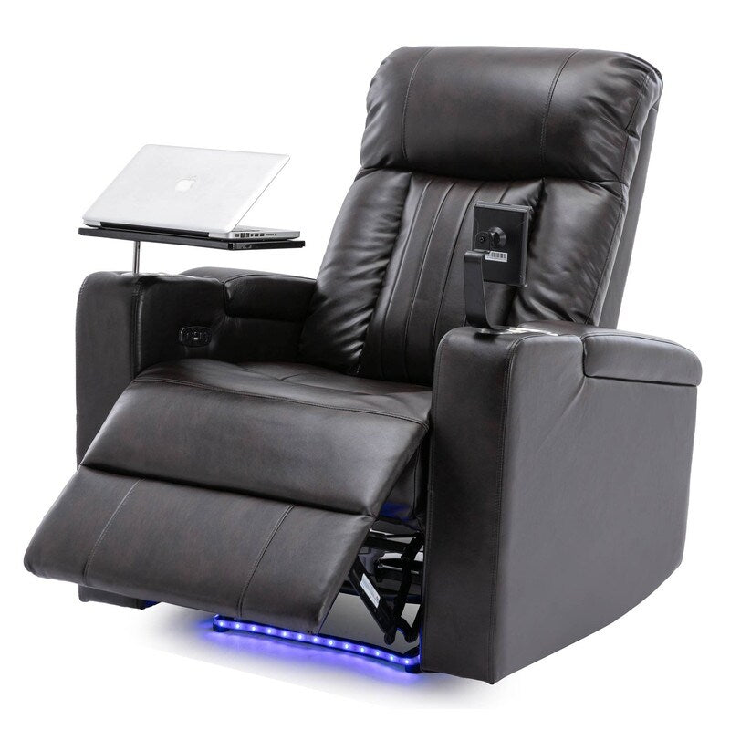 Poltrona reclinabile Power Motion con braccioli nascosti, striscia luminosa a LED, 2 portabicchieri, tavolino girevole a 360° e portacellulare