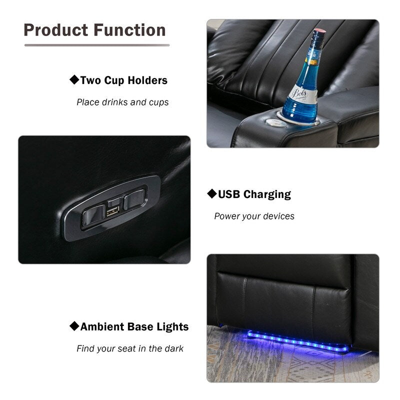 Poltrona reclinabile Power Motion con braccioli nascosti, striscia luminosa a LED, 2 portabicchieri, tavolino girevole a 360° e portacellulare