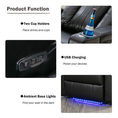 Poltrona reclinabile Power Motion con braccioli nascosti, striscia luminosa a LED, 2 portabicchieri, tavolino girevole a 360° e portacellulare