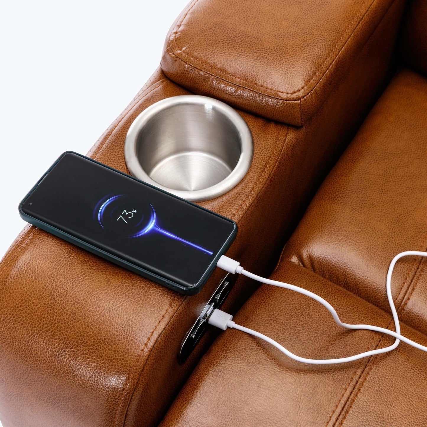 Poltrona reclinabile Power Motion con porta di ricarica USB e bracciolo nascosto, con pratico portabicchieri e stereo