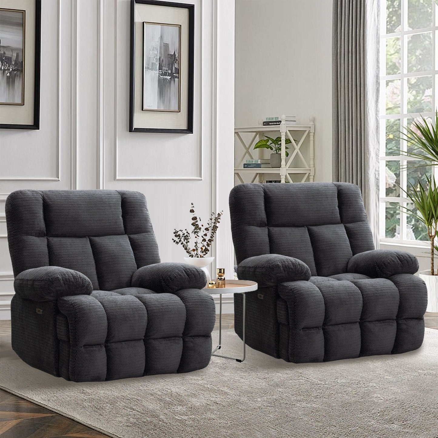 Poltrona reclinabile elettrica di grandi dimensioni Zero Gravity Big Man, extra large, per soggiorno, con porta USB, seduta larga 24 pollici, grigia